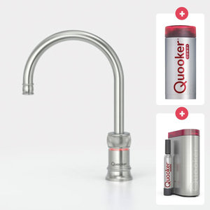 Quooker Quooker Classic Nordic round kokendwaterkraan opbouw uitloop draaibaar met Combi+ reservoir & Cube reservoir RVS Quooker Classic Nordic round kokendwaterkraan opbouw uitloop draaibaar met Combi+ reservoir & Cube reservoir RVS