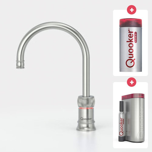 Quooker Classic Nordic round kokendwaterkraan opbouw uitloop draaibaar met Combi+ reservoir & Cube reservoir RVS Quooker Quooker Classic Nordic round kokendwaterkraan opbouw uitloop draaibaar met Combi+ reservoir & Cube reservoir RVS