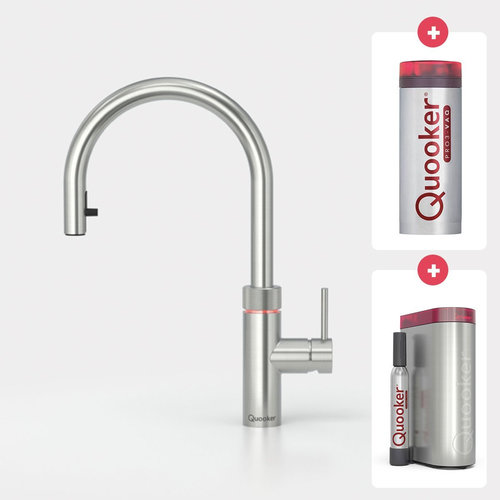 Quooker Flex kokendwaterkraan opbouw uitloop draaibaar met uittrekbare uitloop met Pro3 reservoir & Cube reservoir RVS Quooker Quooker Flex kokendwaterkraan opbouw uitloop draaibaar met uittrekbare uitloop met Pro3 reservoir & Cube reservoir RVS