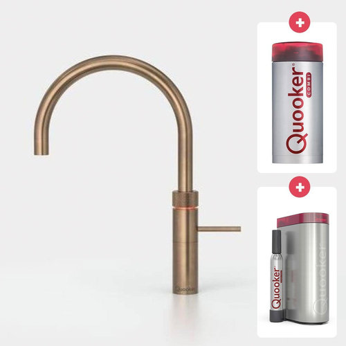 Quooker Fusion round kokendwaterkraan opbouw uitloop draaibaar met Combi reservoir & Cube reservoir Messing patina Quooker Quooker Fusion round kokendwaterkraan opbouw uitloop draaibaar met Combi reservoir & Cube reservoir Messing patina