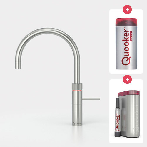 Quooker Fusion round kokendwaterkraan opbouw uitloop draaibaar met Combi reservoir & Cube reservoir RVS Quooker Quooker Fusion round kokendwaterkraan opbouw uitloop draaibaar met Combi reservoir & Cube reservoir RVS