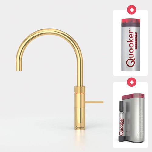 Quooker Fusion round kokendwaterkraan opbouw uitloop draaibaar met Pro3 reservoir & Cube reservoir Verguld Quooker Quooker Fusion round kokendwaterkraan opbouw uitloop draaibaar met Pro3 reservoir & Cube reservoir Verguld