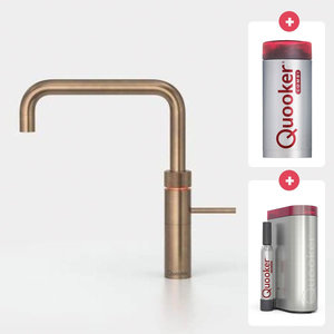 Quooker Fusion square kokendwaterkraan opbouw uitloop draaibaar met Combi+ reservoir & Cube reservoir Messing patina