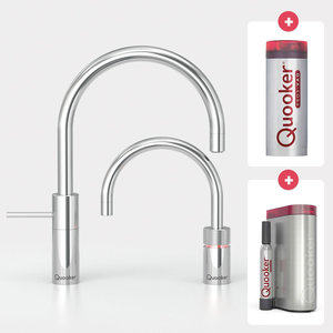 Quooker Nordic round kokendwaterkraan opbouw uittrekbare met Pro3 reservoir & Cube reservoir Chroom