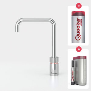 Quooker Nordic square kokendwaterkraan opbouw uitloop draaibaar met Combi reservoir & Cube reservoir Chroom