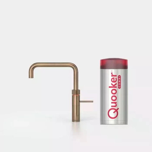Quooker Fusion square kokendwaterkraan opbouw uitloop draaibaar met Combi+ reservoir Messing patina Quooker Quooker Fusion square kokendwaterkraan opbouw uitloop draaibaar met Combi+ reservoir Messing patina