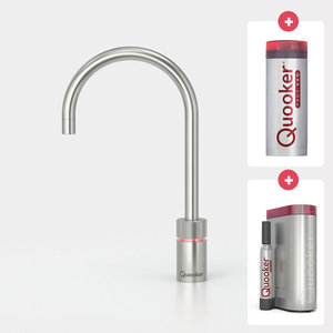 Quooker Nordic round kokendwaterkraan opbouw uitloop draaibaar met Pro3 reservoir & Cube reservoir RVS