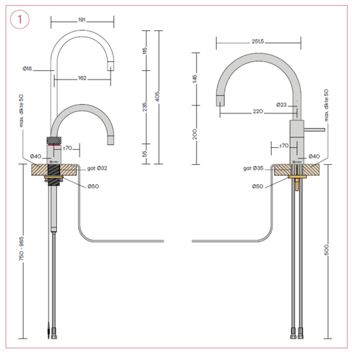 Quooker Nordic round kokendwaterkraan opbouw uittrekbare met Combi+ reservoir RVS Quooker Quooker Nordic round kokendwaterkraan opbouw uittrekbare met Combi+ reservoir RVS