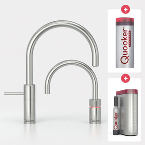 Quooker Nordic round kokendwaterkraan opbouw uittrekbare met Pro3 reservoir & Cube reservoir RVS