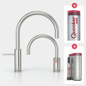 Quooker Nordic round Twintaps met COMBI en CUBE reservoir RVS