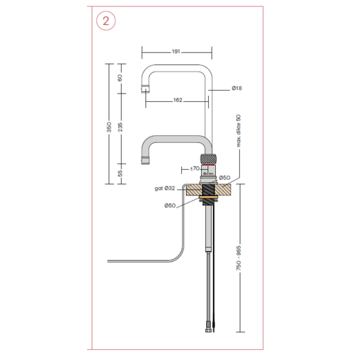 Quooker Quooker Nordic square kokendwaterkraan opbouw uitloop draaibaar met Pro3 reservoir Chroom