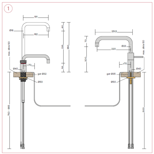 Quooker Quooker Nordic square kokendwaterkraan opbouw uittrekbare met Combi+ reservoir RVS