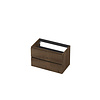 INK Fineer Wastafelonderkast - 80x45x52cm - 2 lades - greeploos - houten keerlijst - MDF - Fineer Chocolate