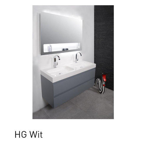 INK wastafelonderkast 120x45x52cm 2 lades greeploos met 45 graden afwerking rondom MDF lak wit hoogglans INK INK wastafelonderkast 120x45x52cm 2 lades greeploos met 45 graden afwerking rondom MDF lak wit hoogglans