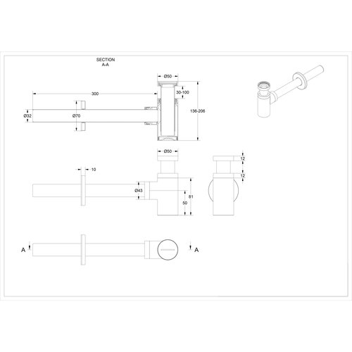 INK INK 3A Fonteinkraanset - Wand Fonteinkraan - always open - plug en Design Sifon - Mat Zwart