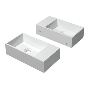 INK INK Contra Fontein - 40x22x10cm - wasbak links - 0 kraangaten - Polystone - Glans Wit INK Contra Fontein - 40x22x10cm - wasbak links - 0 kraangaten - Polystone - Glans Wit