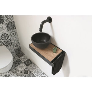 Ink Jazz XS toiletmeubel frame Zwart plateau Naturel Eiken | Handdoekhouder rechts | Quartz 20cm zwart