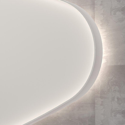 INK SP23 Spiegel - 120x4x70cm - LED - onder en boven - colour changing - dimbaar - organisch - in stalen kader - links Aluminium - Mat wit INK INK SP23 Spiegel - 120x4x70cm - LED - onder en boven - colour changing - dimbaar - organisch - in stalen kader - links Aluminium - Mat wit