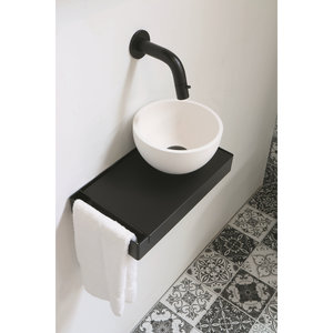 Ink Jazz XS toiletmeubel frame mat zwart plateau mat zwart waskom rechts polystone 20cm mat wit