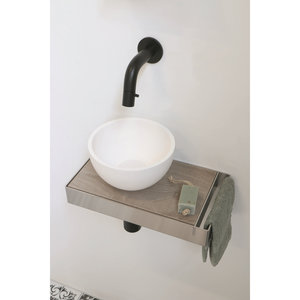 Ink Jazz XS toiletmeubel frame RVS plateau Greige Eiken waskom links polystone 20cm mat wit