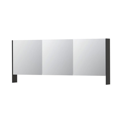 INK INK SPK3 Spiegelkast - 180x14x74cm - 3 deuren - dubbelzijdige Spiegel - open planchet - schakelaar en stopcontact - MDF lak - antraciet hoogglans