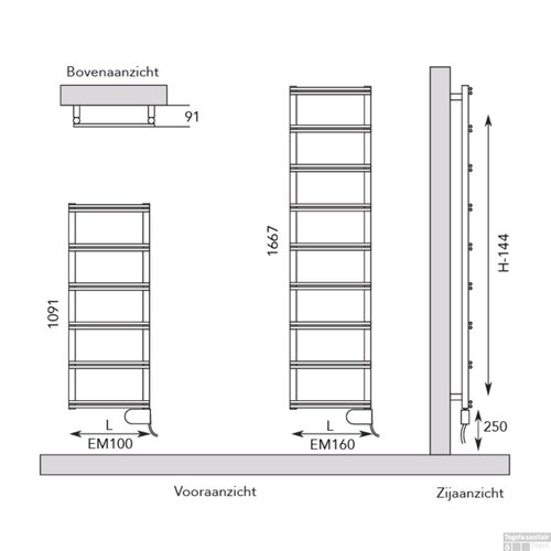 Instamat Instamat Emma Badkamerradiator Elektrisch H 1091 x L 400 Mm inclusief  Wandconsoles Standaard Wit