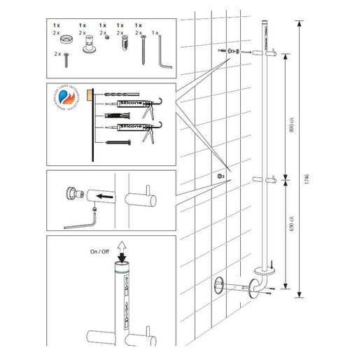 Instamat Instamat Jay Elektrische Handdoekradiator 172cm hoog 29Watt gepolijst RVS