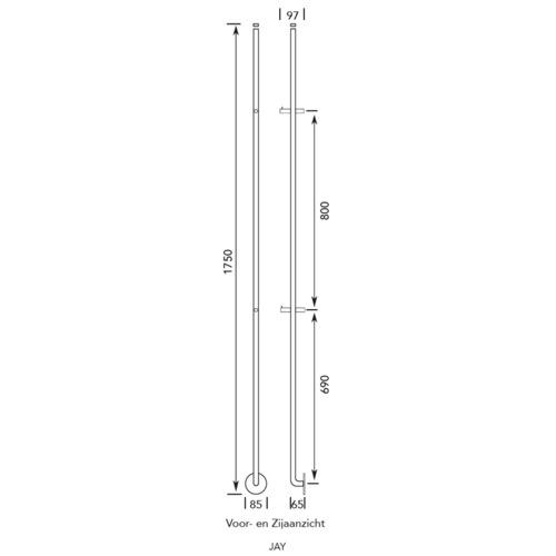 Instamat Instamat Jay Elektrische Handdoekradiator 172cm hoog 29Watt gepolijst RVS