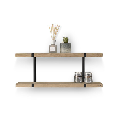 LoooX LoooX Wood wandplank duo 80x28x15cm met mat zwart ophanging eiken old grey/mat zwart