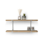 LoooX LoooX Wood wandplank duo 80x28x15cm met Geborsteld RVS ophanging eiken old grey/RVS