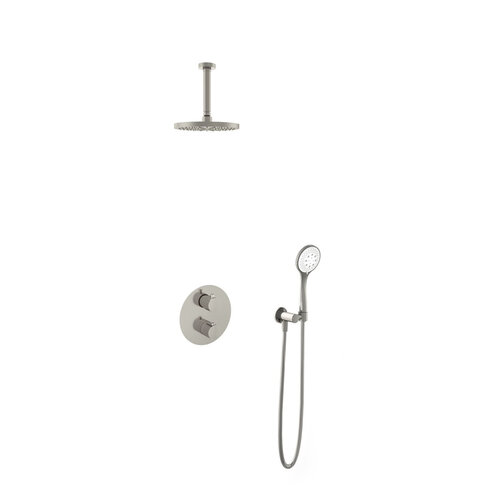 HotBath Hotbath Get together Regendoucheset IBS1A | Geborsteld nikkel | 3 Standen Handdouche | 20cm Hoofddouche | Plafondbuis 15cm | Handdouche met wandhouder