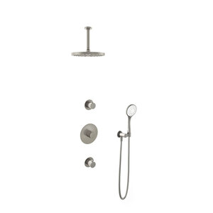 Hotbath Get together Regendoucheset IBS1 | Geborsteld nikkel | 3 Standen Handdouche | 25cm Hoofddouche | Plafondbuis 15cm | Handdouche met wandhouder