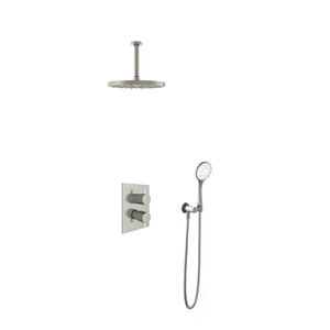 Hotbath Get together Regendoucheset IBS2A | Geborsteld nikkel | 3 Standen Handdouche | 30cm Hoofddouche | Plafondbuis 15cm | Handdouche met wandhouder