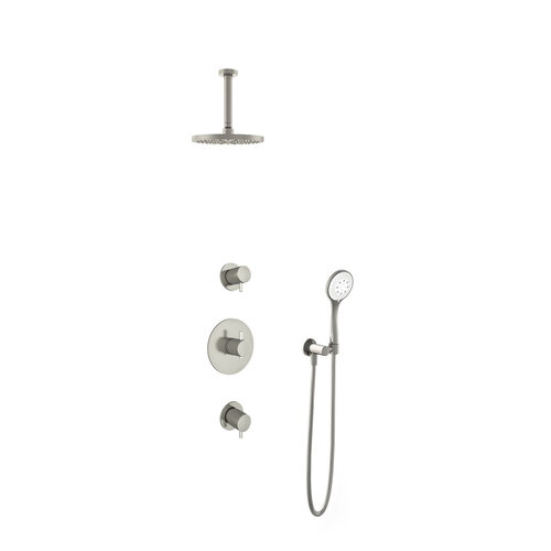 HotBath Hotbath Get together Regendoucheset IBS2R | Geborsteld nikkel | 3 Standen Handdouche | 20cm Hoofddouche | Plafondbuis 15cm | Handdouche met wandhouder