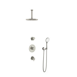 Hotbath Get together Regendoucheset IBS2R | Geborsteld nikkel | 3 Standen Handdouche | 25cm Hoofddouche | Plafondbuis 15cm | Handdouche met wandhouder