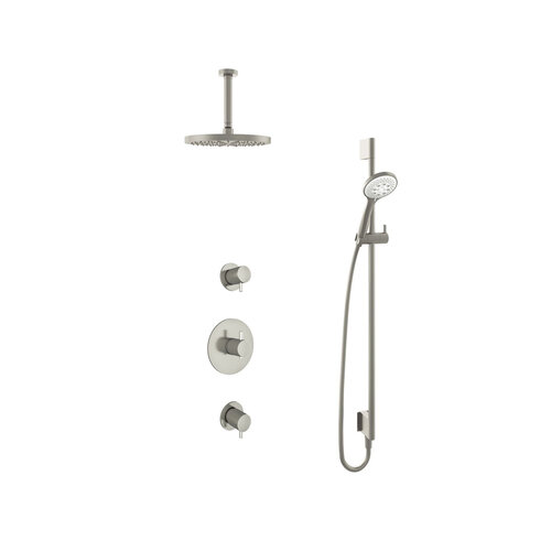 HotBath Hotbath Get together Regendoucheset IBS2R | Geborsteld nikkel | 3 Standen Handdouche | 25cm Hoofddouche | Plafondbuis 15cm | Handdouche met glijstang