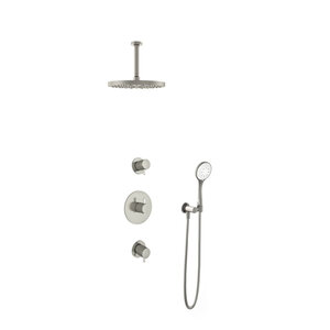 Hotbath Get together Regendoucheset IBS2R | Geborsteld nikkel | 3 Standen Handdouche | 30cm Hoofddouche | Plafondbuis 15cm | Handdouche met wandhouder