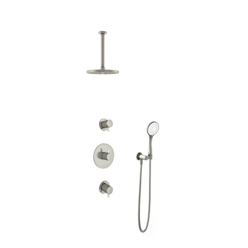 HotBath Hotbath Get together Regendoucheset IBS2R | Geborsteld nikkel | 3 Standen Handdouche | 20cm Hoofddouche | Plafondbuis 30cm | Handdouche met wandhouder