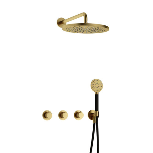 Hotbath Cobber X Regendoucheset IBSX70 | Geborsteld Messing PVD | Ronde handdouche | 30cm Hoofddouche | Wandarm | Handdouche met wandhouder HotBath Hotbath Cobber X Regendoucheset IBSX70 | Geborsteld Messing PVD | Ronde handdouche | 30cm Hoofddouche | Wandarm | Handdouche met wandhouder