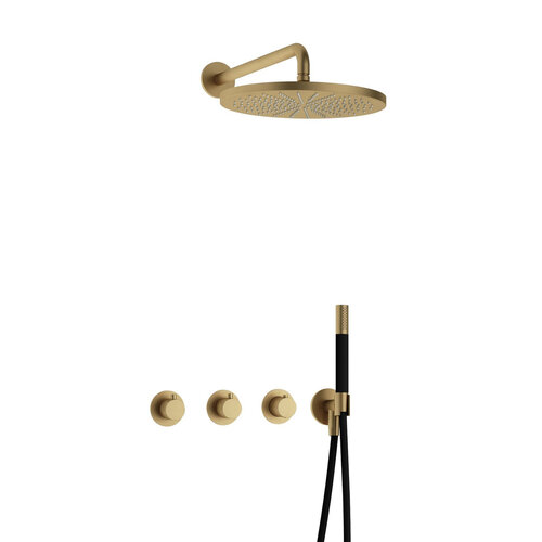 Hotbath Cobber Regendoucheset IBS70 | Geborsteld Messing | Staaf handdouche | 30cm Hoofddouche | Wandarm | Handouche met wandhouder HotBath Hotbath Cobber Regendoucheset IBS70 | Geborsteld Messing | Staaf handdouche | 30cm Hoofddouche | Wandarm | Handouche met wandhouder