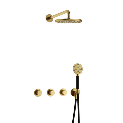 Hotbath Cobber Regendoucheset IBS70 | Geborsteld Messing PVD | Ronde handdouche | 20cm Hoofddouche | Wandarm | Handouche met wandhouder HotBath Hotbath Cobber Regendoucheset IBS70 | Geborsteld Messing PVD | Ronde handdouche | 20cm Hoofddouche | Wandarm | Handouche met wandhouder