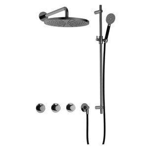 Hotbath Cobber Regendoucheset IBS70 | Zwart Chroom | Ronde handdouche | 30cm Hoofddouche | Wandarm | Handouche met glijstang