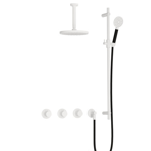 HotBath Hotbath Cobber Regendoucheset IBS70 | Mat Wit | Ronde handdouche | 20cm Hoofddouche | 15cm Plafondbuis | Handouche met glijstang