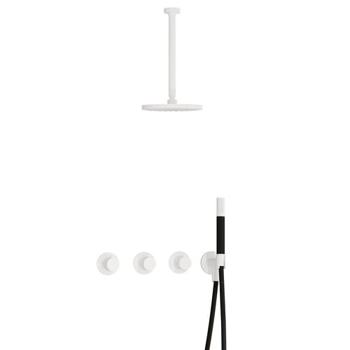 HotBath Hotbath Cobber Regendoucheset IBS70 | Mat Wit | Staaf handdouche | 20cm Hoofddouche | 30cm Plafondbuis | Handouche met wandhouder