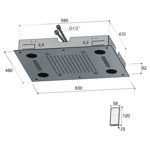 HotBath HotBath Mate inbouw hoofddouche 48x63cm rechthoek met spray LED verlichting nikkel Geborsteld