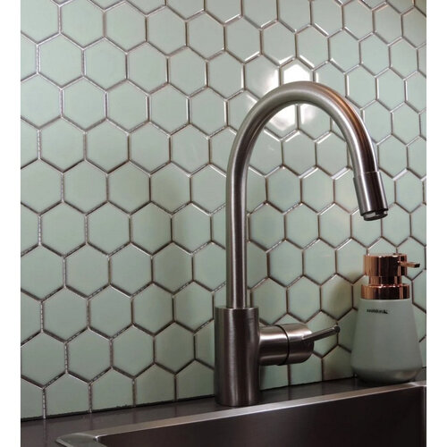 The Mosaic Factory Barcelona mozaïektegel 5.1x5.9x0.6cm wandtegel voor binnen en buiten hexagon porselein antiek groen The mosaic factory The Mosaic Factory Barcelona mozaïektegel 5.1x5.9x0.6cm wandtegel voor binnen en buiten hexagon porselein antiek groen