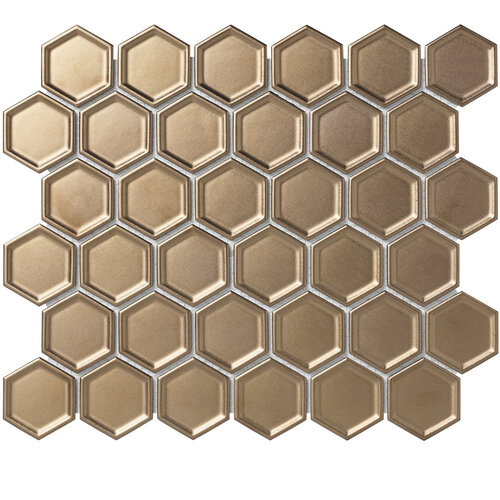 The mosaic factory The Mosaic Factory Barcelona mozaïektegel 5.1x5.9x0.6cm voor wand binnen en buiten vorstbestendig hexagon brons metallic met rand per matje