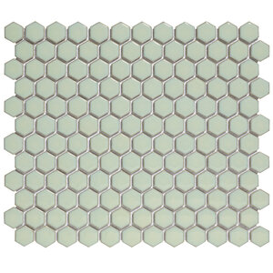 The Mosaic Factory Barcelona mozaïektegel 2.3x2.6x0.5cm Hexagon Geglazuurd porselein Antiek groen met retro rand