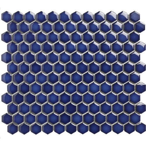 The mosaic factory The Mosaic Factory Barcelona mozaiëktegel 2,3x2,6x0,5cm hexagon geglazuurd porselein wand bekleding voor binnen en buiten vorstbestendig glanzend cobalt blauw