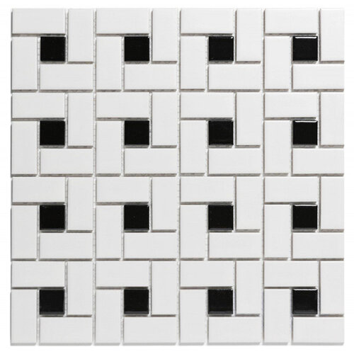 The mosaic factory The Mosaic Factory Paris mozaïektegel 2.3x4.8x0.6cm en 2.3x2.3x0.6cm wandtegel voor binnen en buiten pinwheel porselein mat wit met glanzend zwart